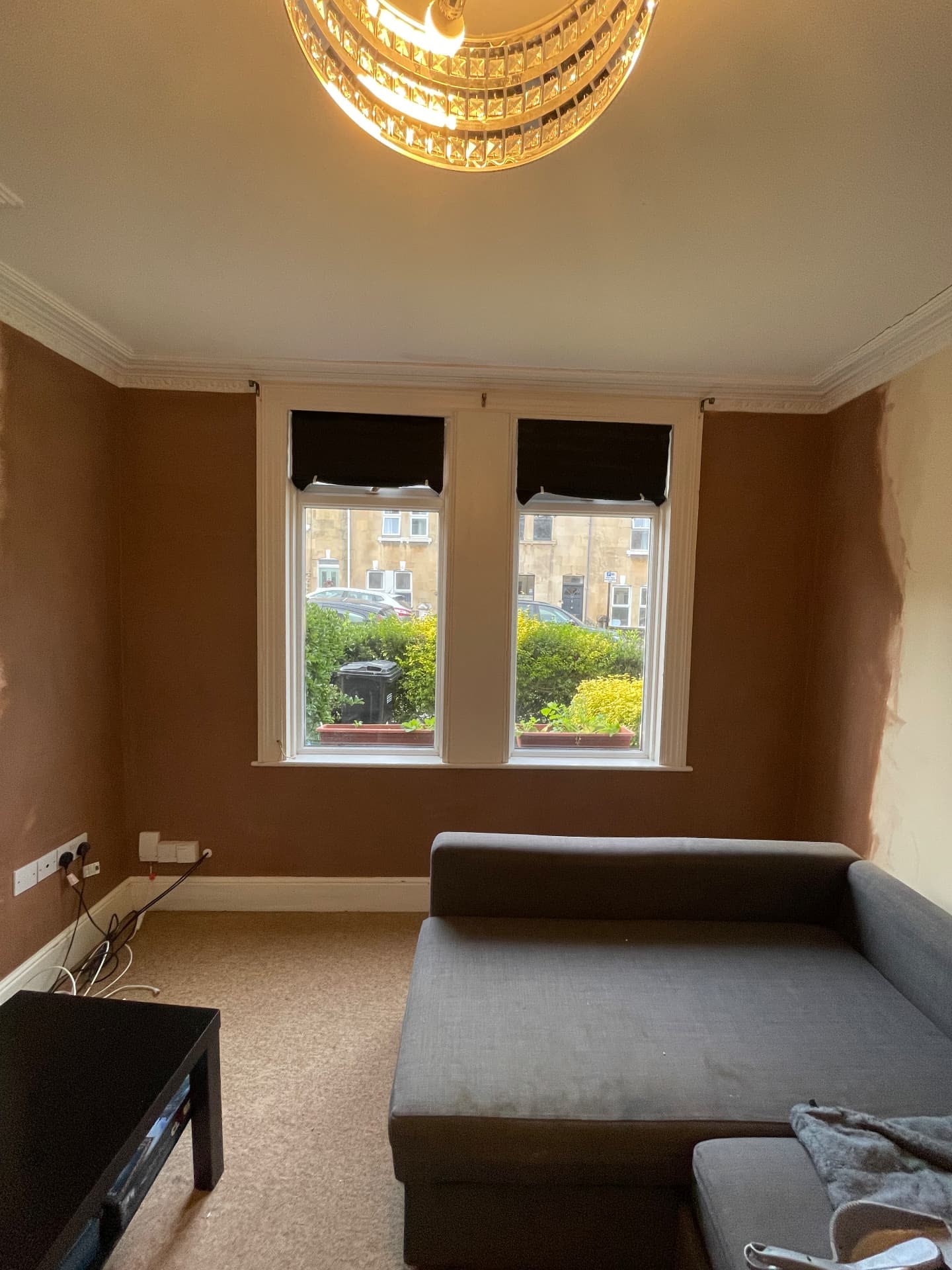 Living room in Bath with the insulated walls plastered ready for decoration