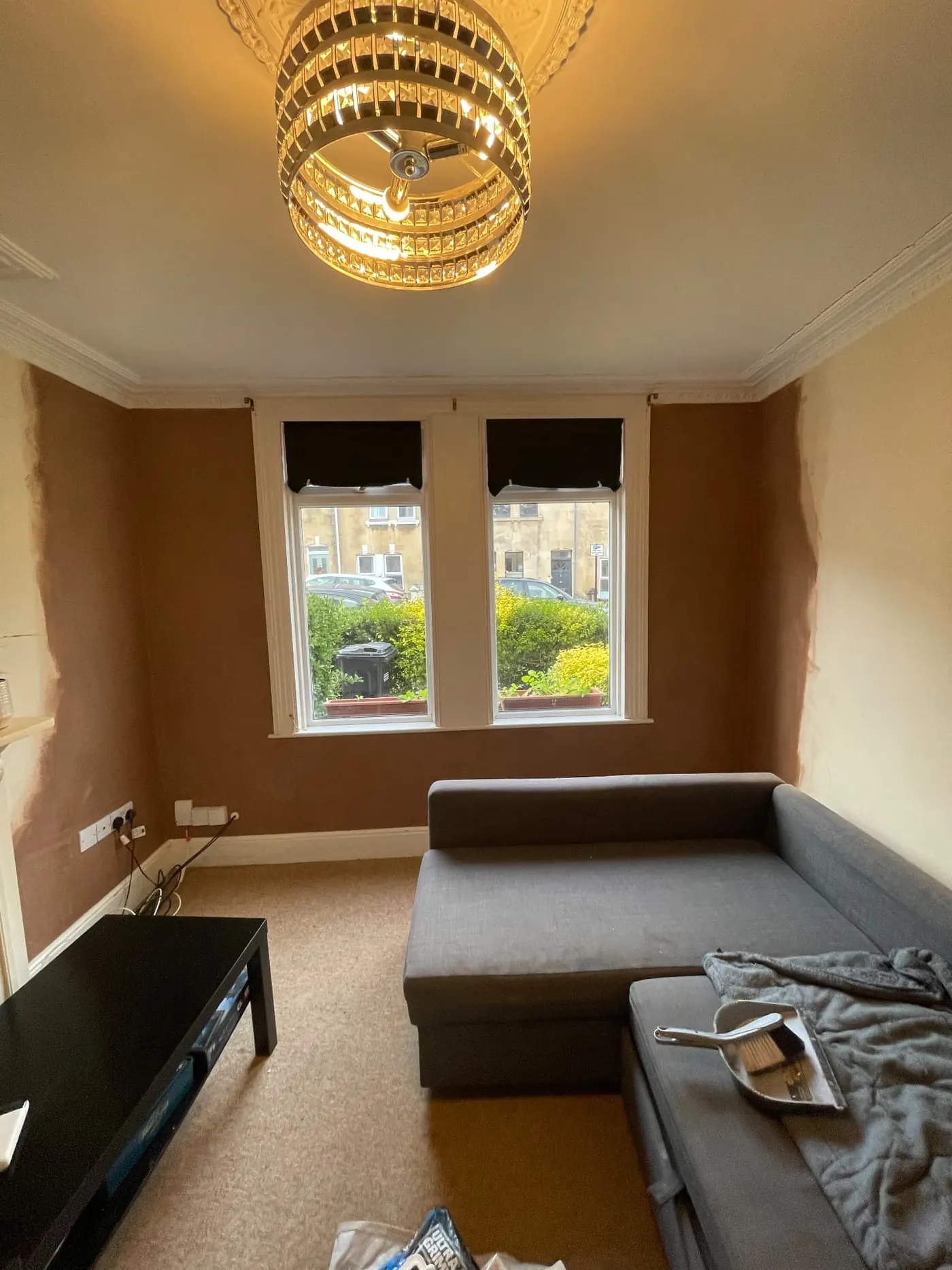 Living room in Bath with the walls insulated with AeroCork and plastered